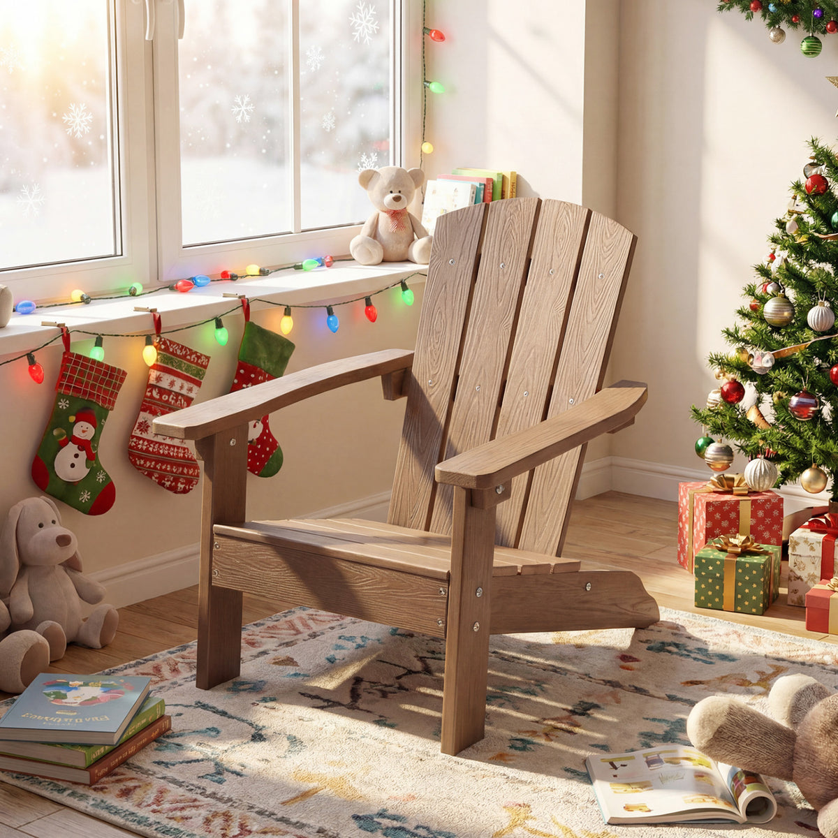 All-Weather HIPS/HDPE Kid's Adirondack Chair with with High Backrest and Armrests