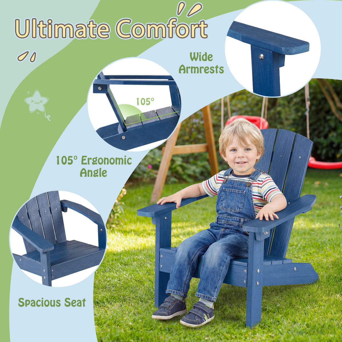 All-Weather HIPS/HDPE Kid's Adirondack Chair with with High Backrest and Armrests