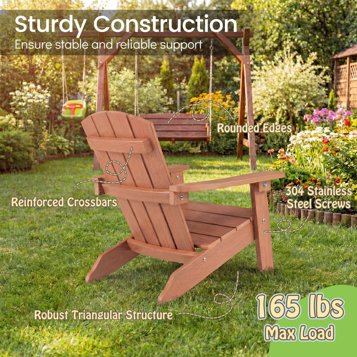 All-Weather HIPS/HDPE Kid's Adirondack Chair with with High Backrest and Armrests