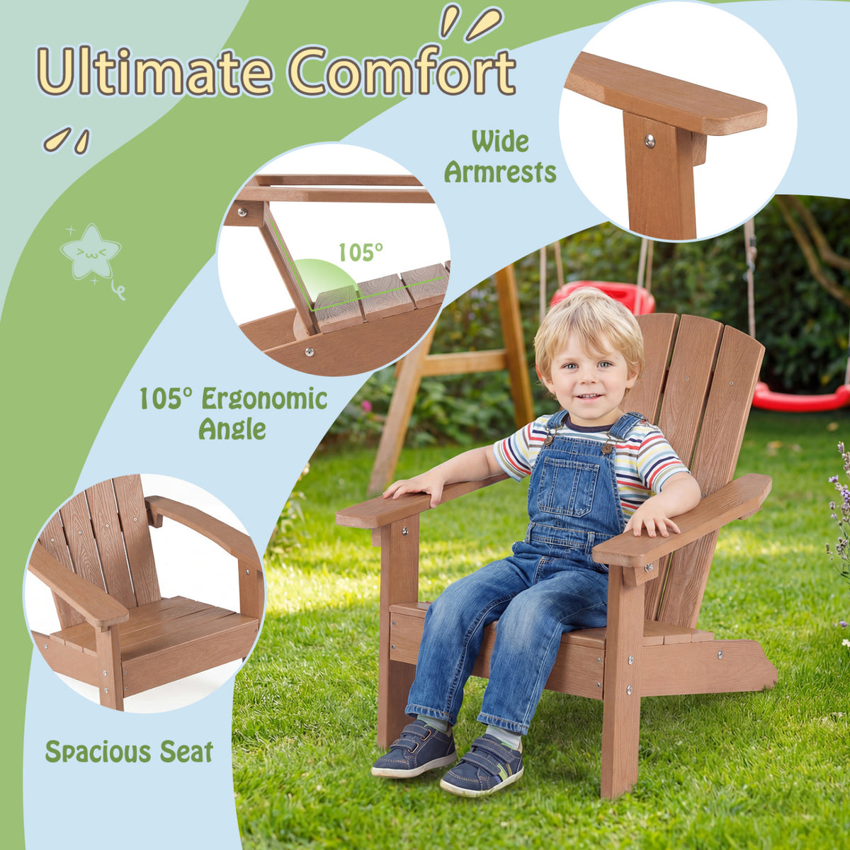 All-Weather HIPS/HDPE Kid's Adirondack Chair with with High Backrest and Armrests