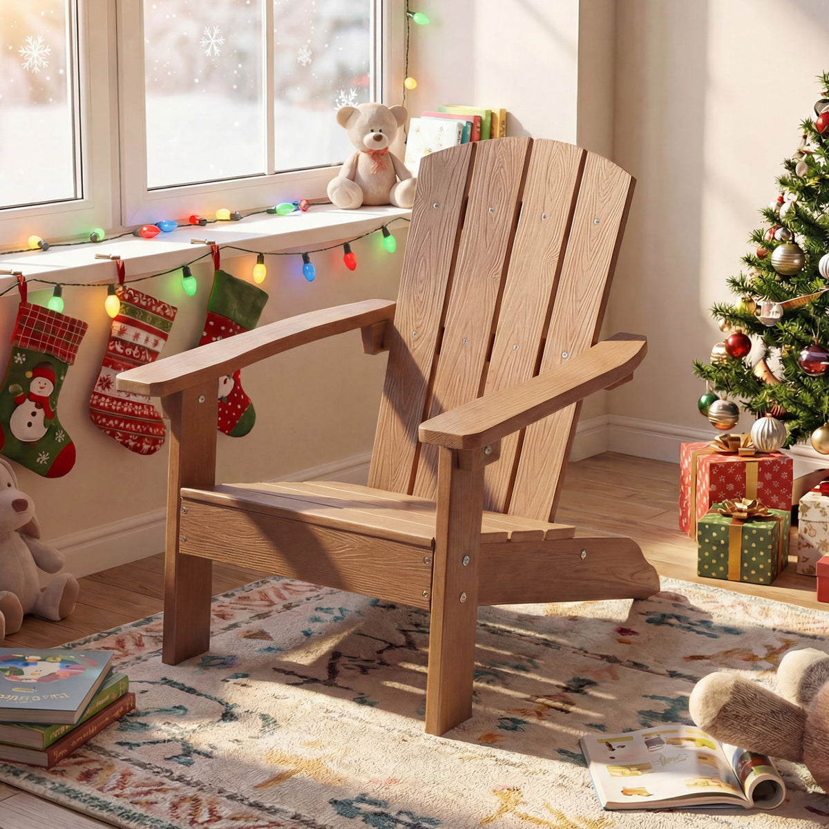 All-Weather HIPS/HDPE Kid's Adirondack Chair with with High Backrest and Armrests
