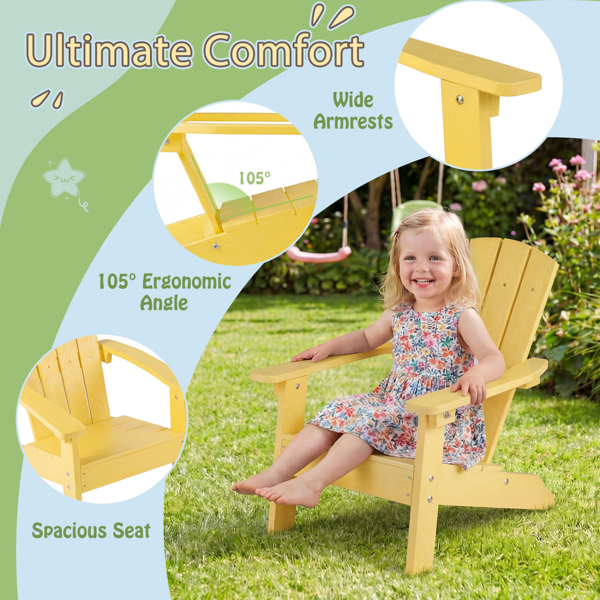 All-Weather HIPS/HDPE Kid's Adirondack Chair with with High Backrest and Armrests