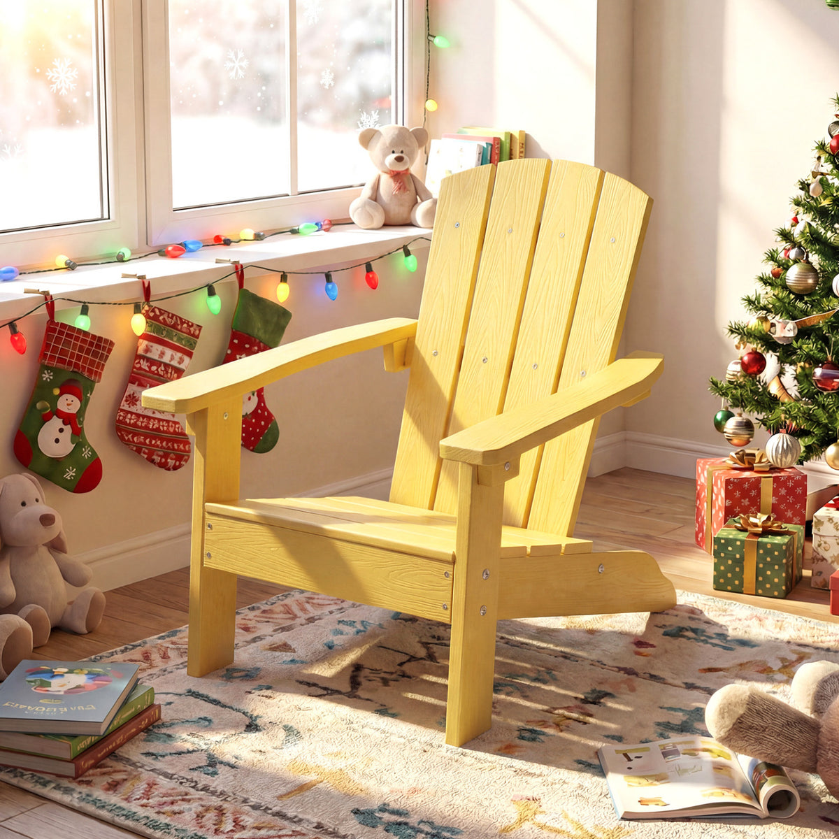 All-Weather HIPS/HDPE Kid's Adirondack Chair with with High Backrest and Armrests