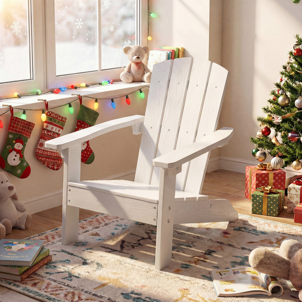 All-Weather HIPS/HDPE Kid's Adirondack Chair with with High Backrest and Armrests