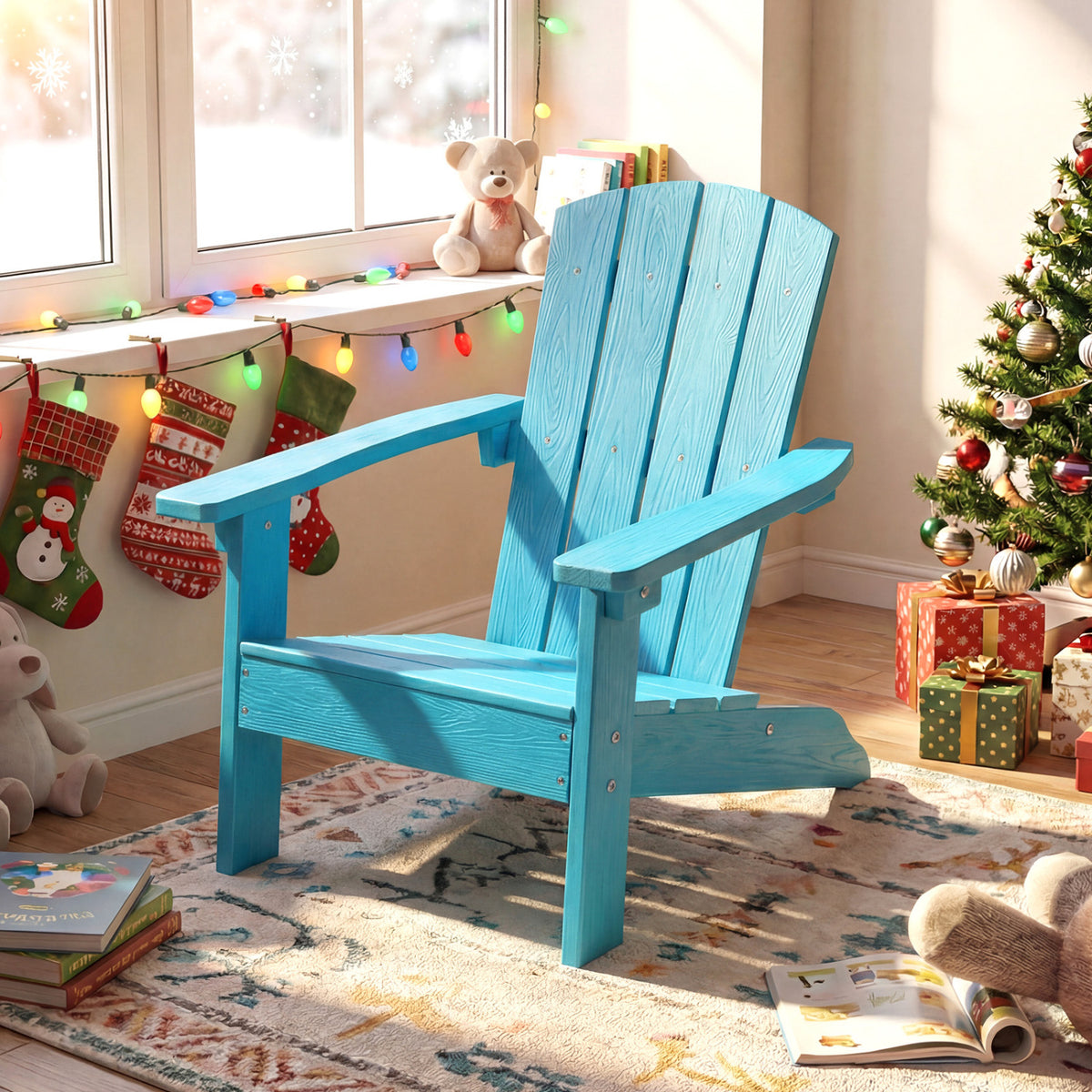 All-Weather HIPS/HDPE Kid's Adirondack Chair with with High Backrest and Armrests