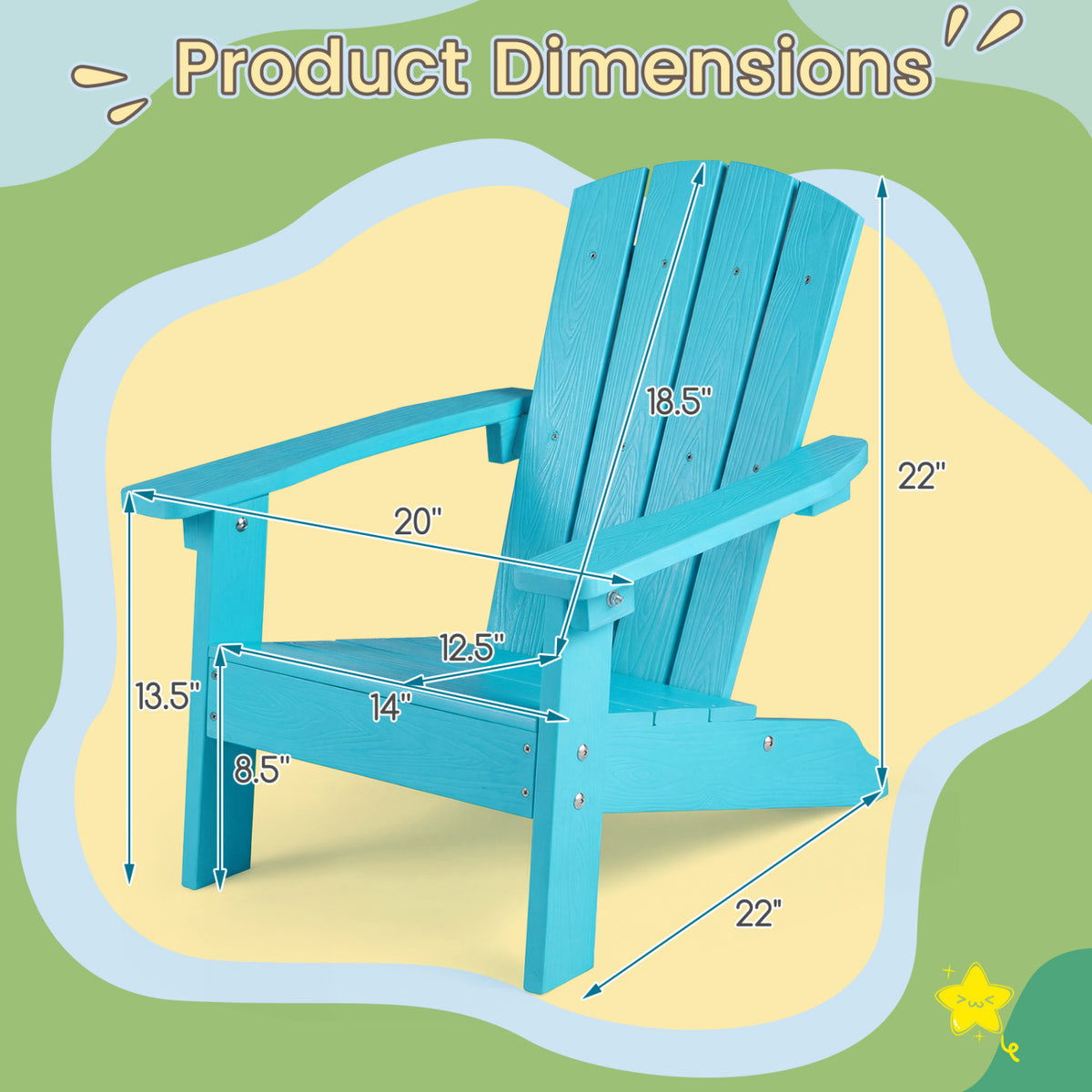 All-Weather HIPS/HDPE Kid's Adirondack Chair with with High Backrest and Armrests