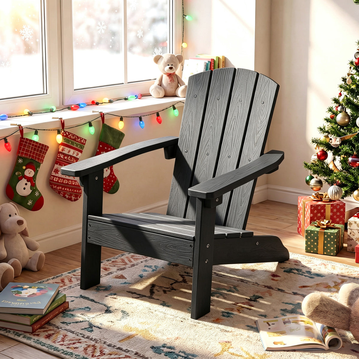 All-Weather HIPS/HDPE Kid's Adirondack Chair with with High Backrest and Armrests