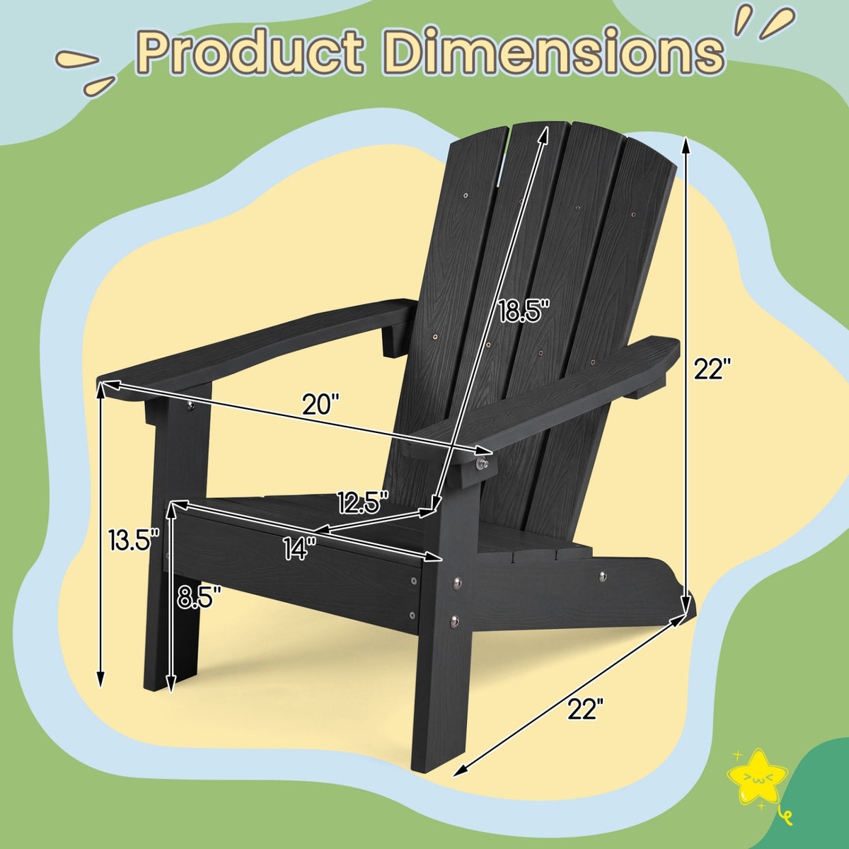 All-Weather HIPS/HDPE Kid's Adirondack Chair with with High Backrest and Armrests