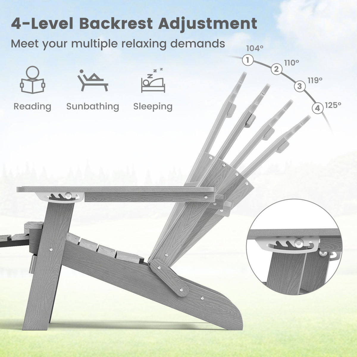 All-Weather HIPS Patio Adirondack Lounge Chair with Retractable Footrest