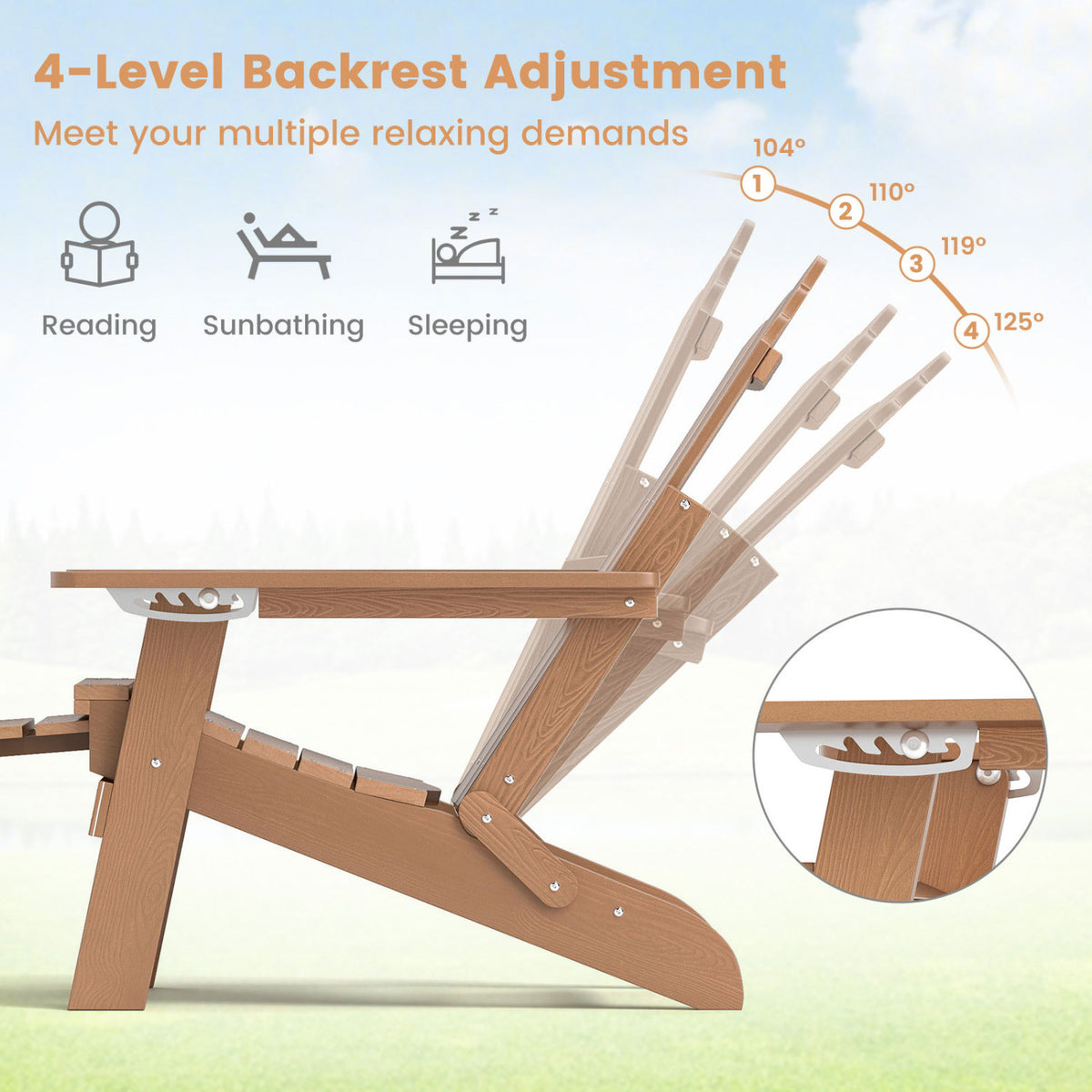 All-Weather HIPS Patio Adirondack Lounge Chair with Retractable Footrest