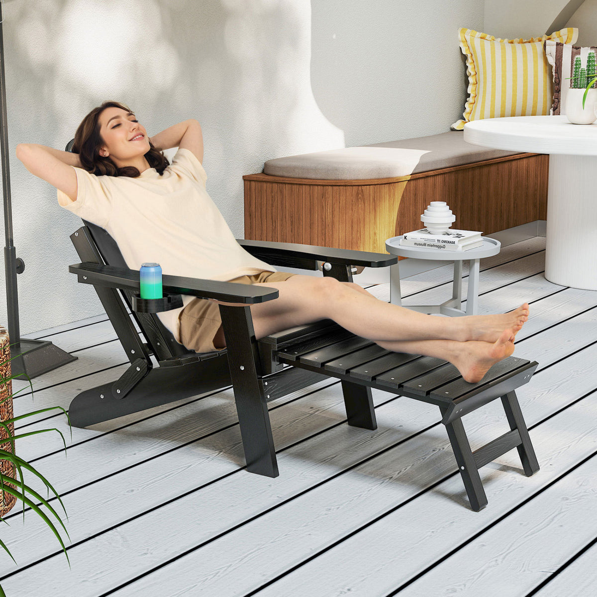 All-Weather HIPS Patio Adirondack Lounge Chair with Retractable Footrest