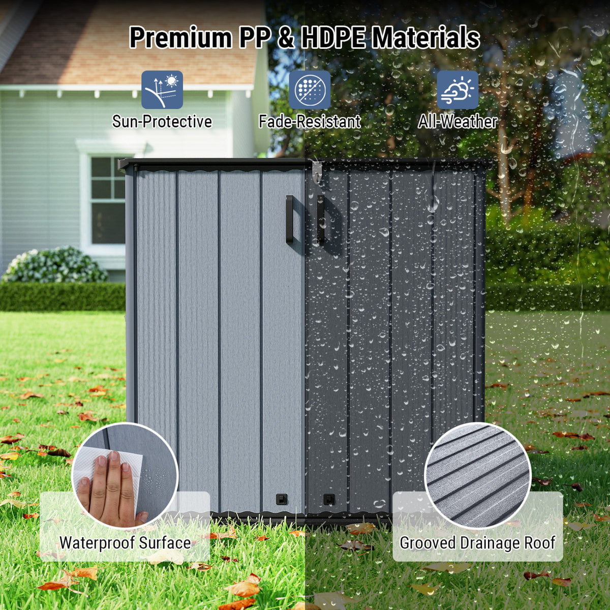 All-Weather Storage Box with Floor and Removable Shelf for Patio and Lawn