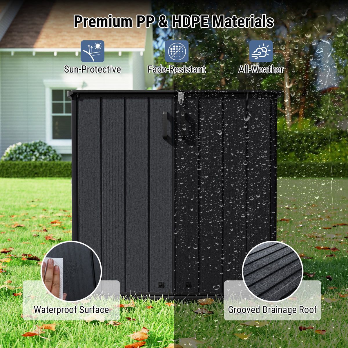 All-Weather Storage Box with Floor and Removable Shelf for Patio and Lawn