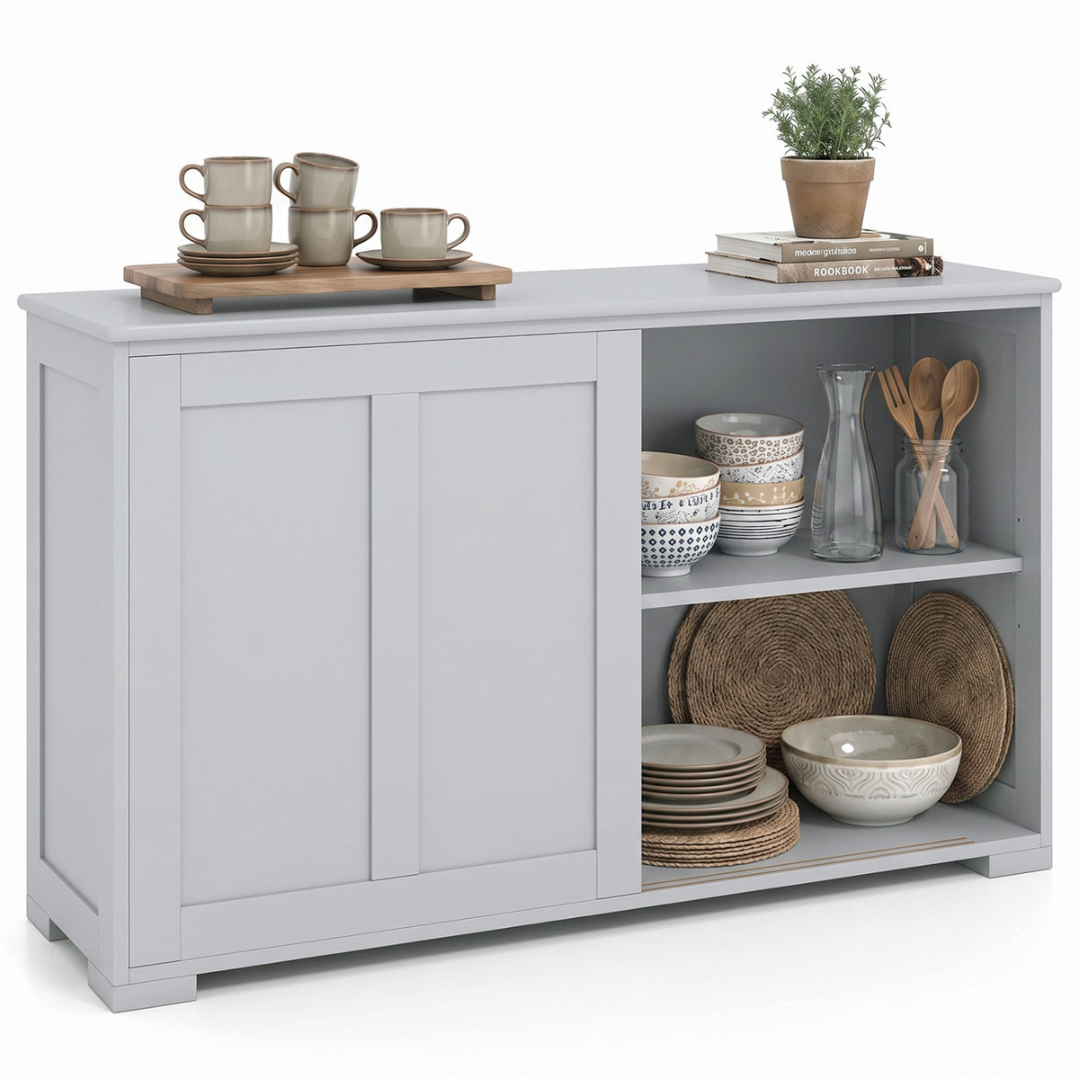 Kitchen Storage Cabinet with Wood Sliding Door