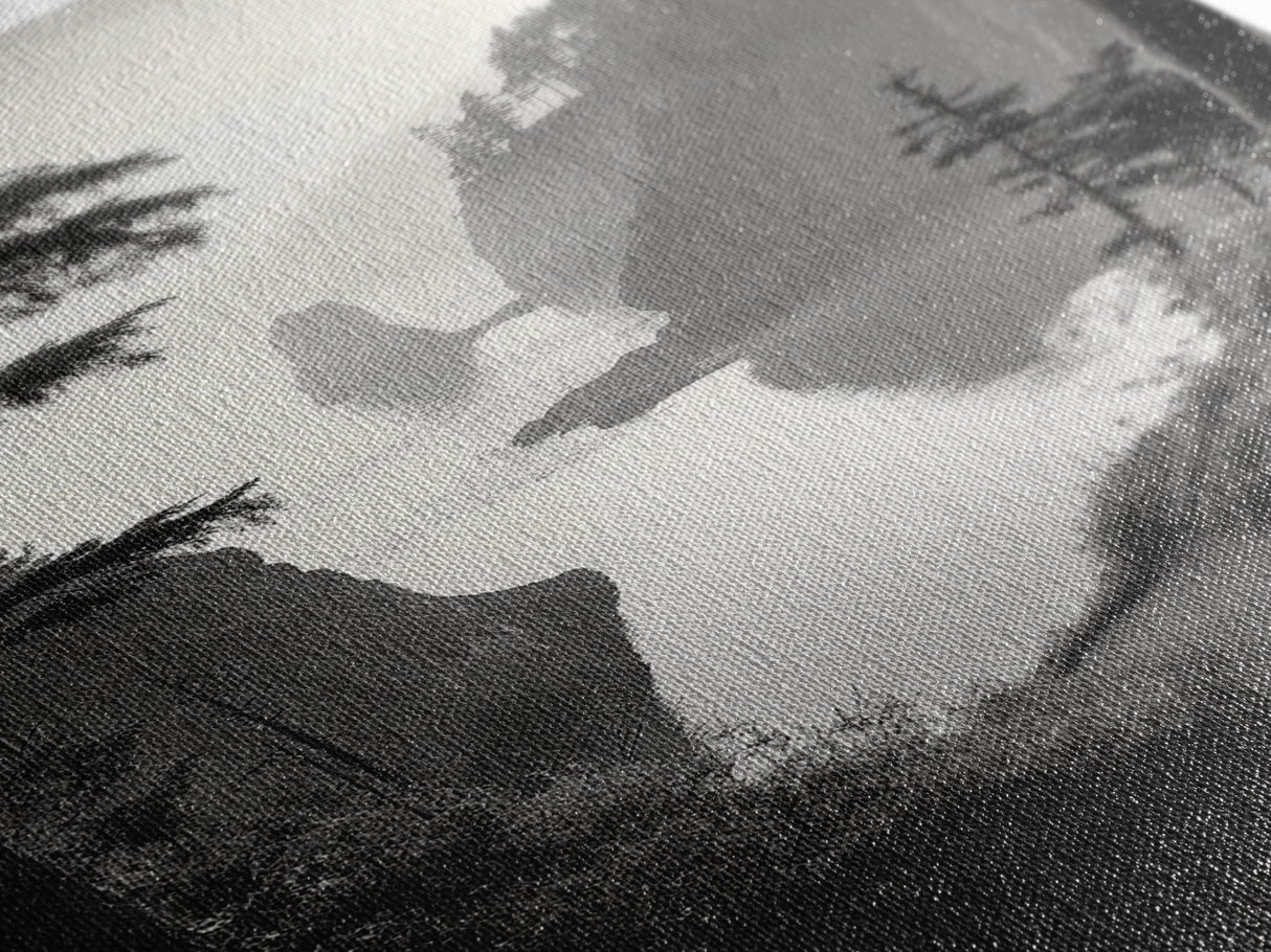 Forest Cliffs, Ocean Pathway, Misty Coast, Woodland Escape, Framed Canvas Print, Cabin Wall Art, Nature Trail Aesthetic, Autumn Mood Art