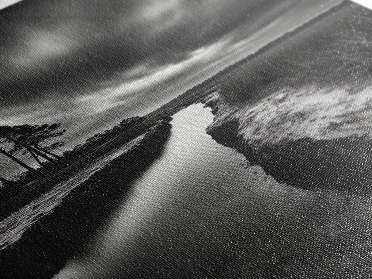 Misty Marsh Path, Moody Landscape, Nature Wall Decor, Living Room Art, Canvas Print, Black and White Photography, Autumn Wall Art