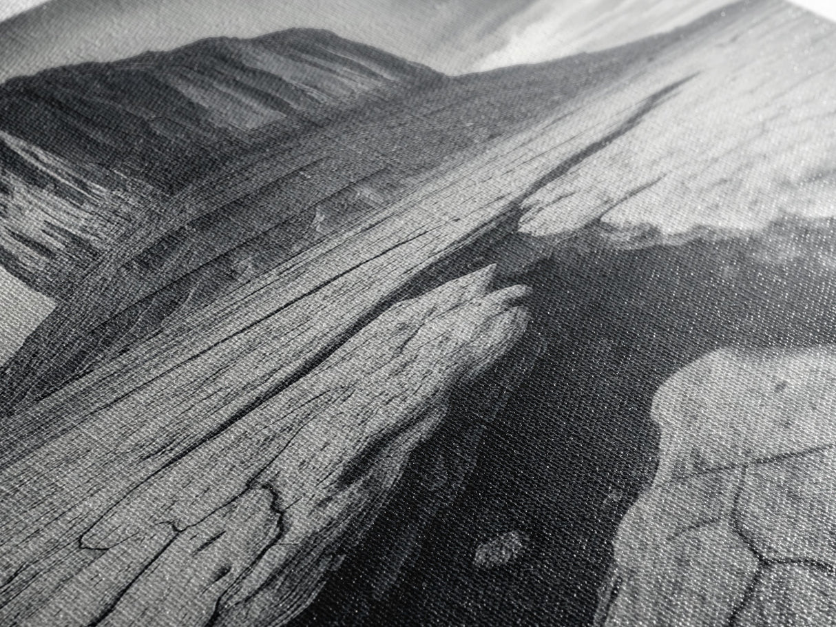 Monument Valley Cliff, Desert Rockscape, Framed Canvas Print, Western Wall Art, Office Decor, Black and White Photography