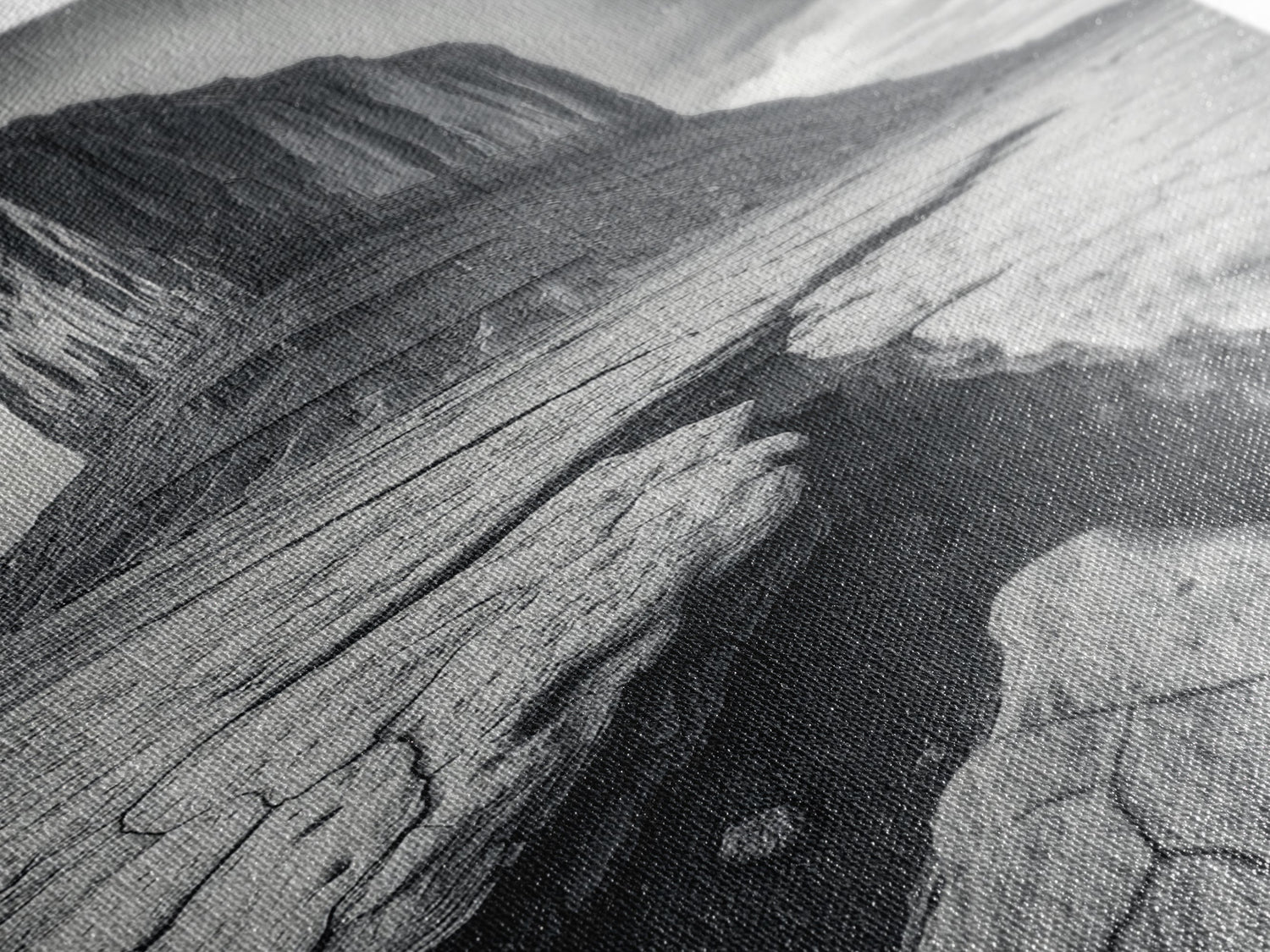 Monument Valley Cliff, Desert Rockscape, Framed Canvas Print, Western Wall Art, Office Decor, Black and White Photography