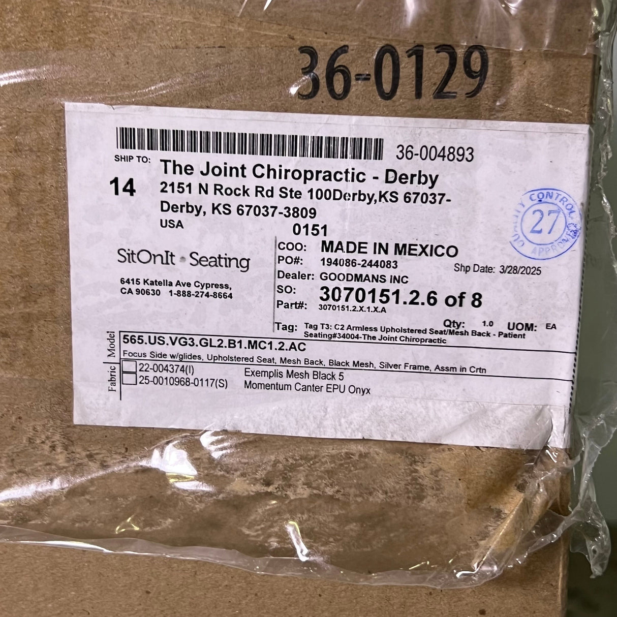 SITONIT SEATING Focus Side Chair Sz 19" L x 18" W x 35" H, Black 36-0129