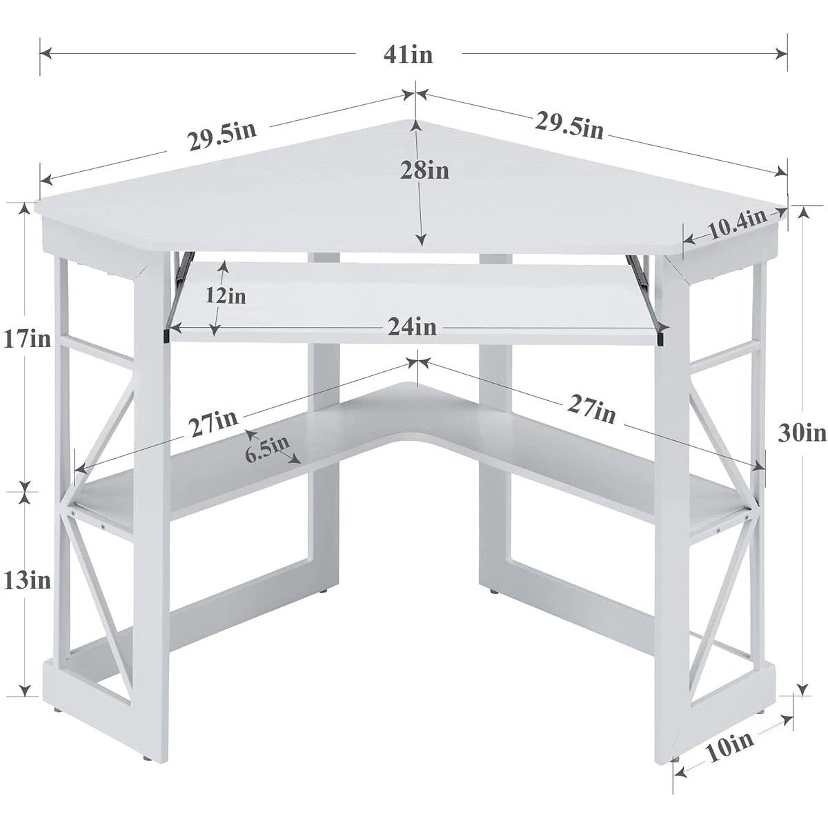 Home Office Corner Computer Desk with Keyboard Tray and Storage Shelves in Black