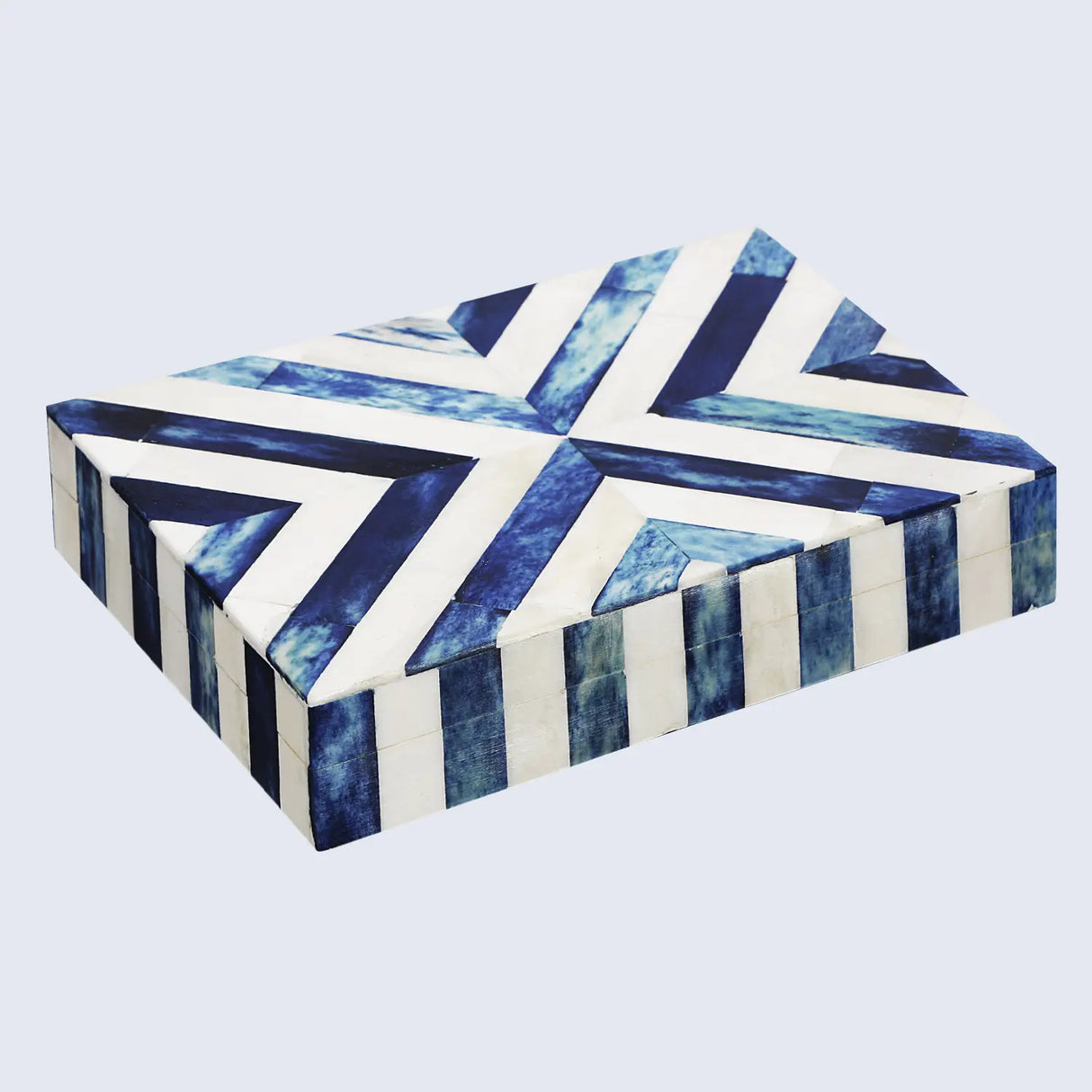Chevron Pattern Decorative Storage Box, Bone Inlay in 6 Sizes, Blue & White