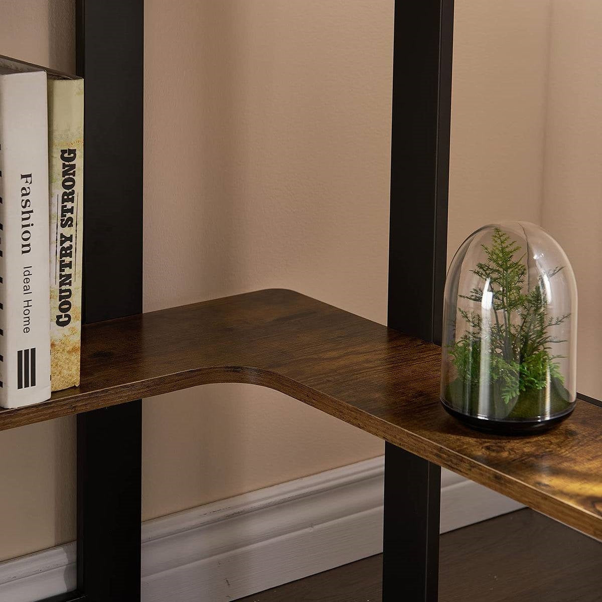 Corner Computer Desk with Keyboard Tray and Storage Shelves in Brown