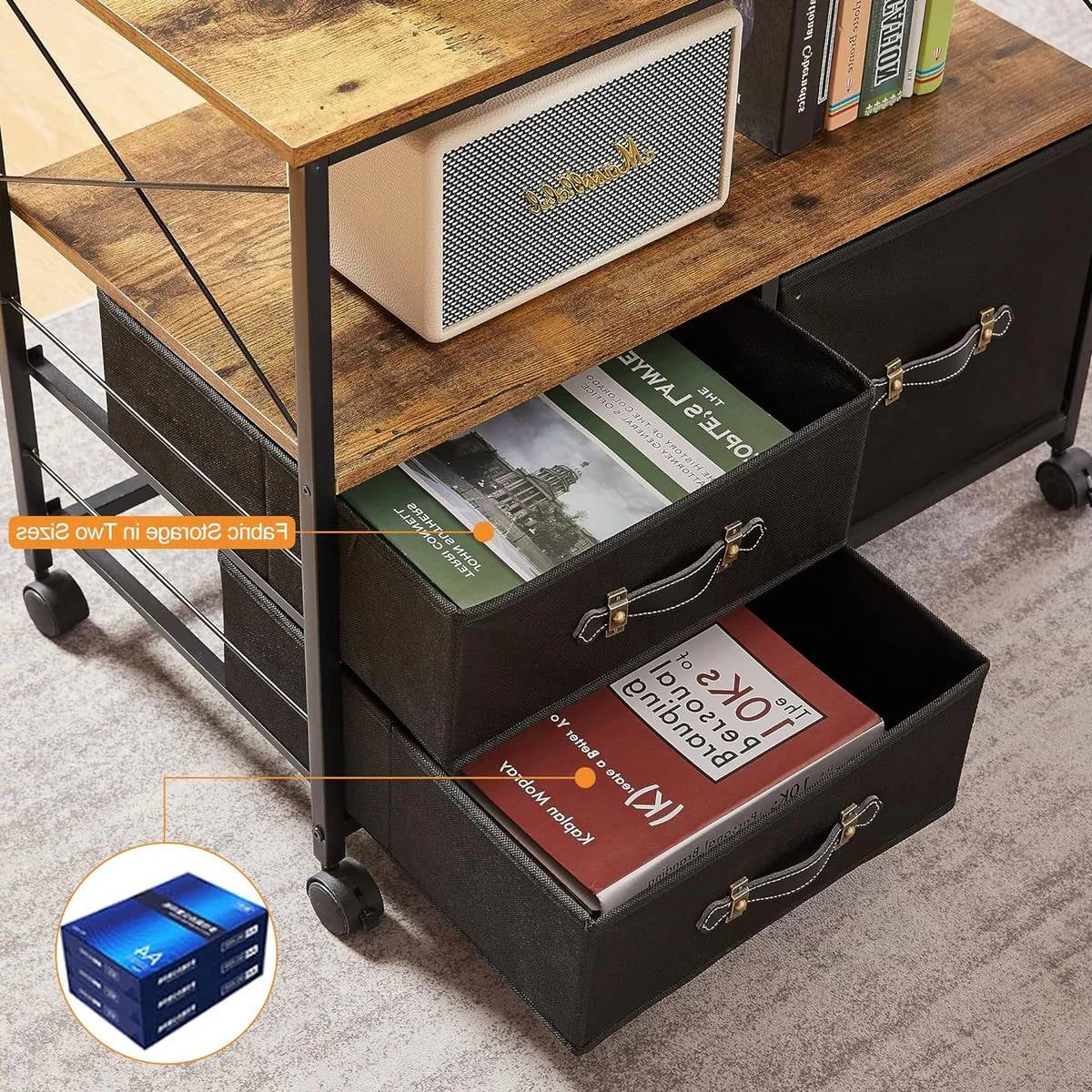 Modern Metal Wood Mobile Printer Stand Filing Cabinet with Locking Wheels