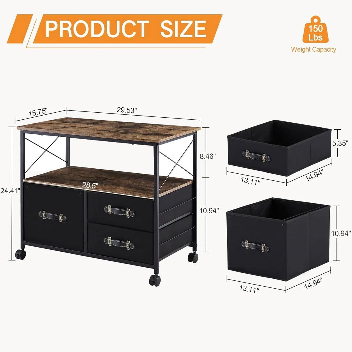 Modern Metal Wood Mobile Printer Stand Filing Cabinet with Locking Wheels