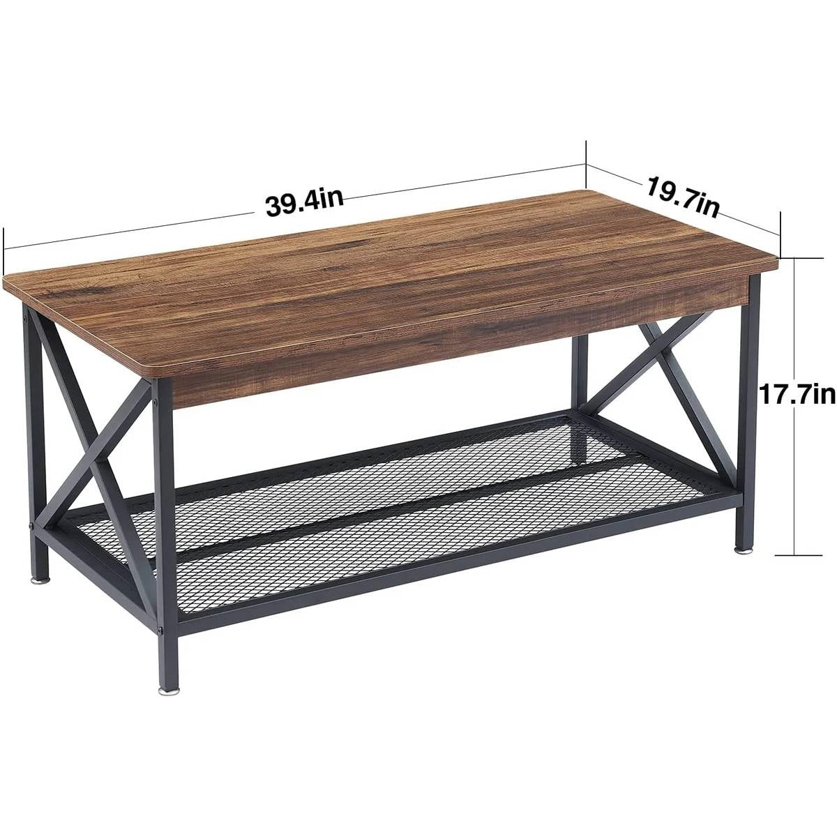 Modern Classic Metal Wood Coffee Table with Bottom Storage Shelf