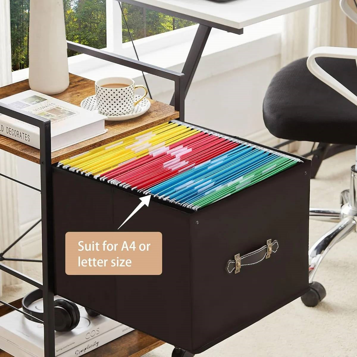 Modern Metal Wood Printer Stand Table File Cabinet with Fabric Drawer on Wheels