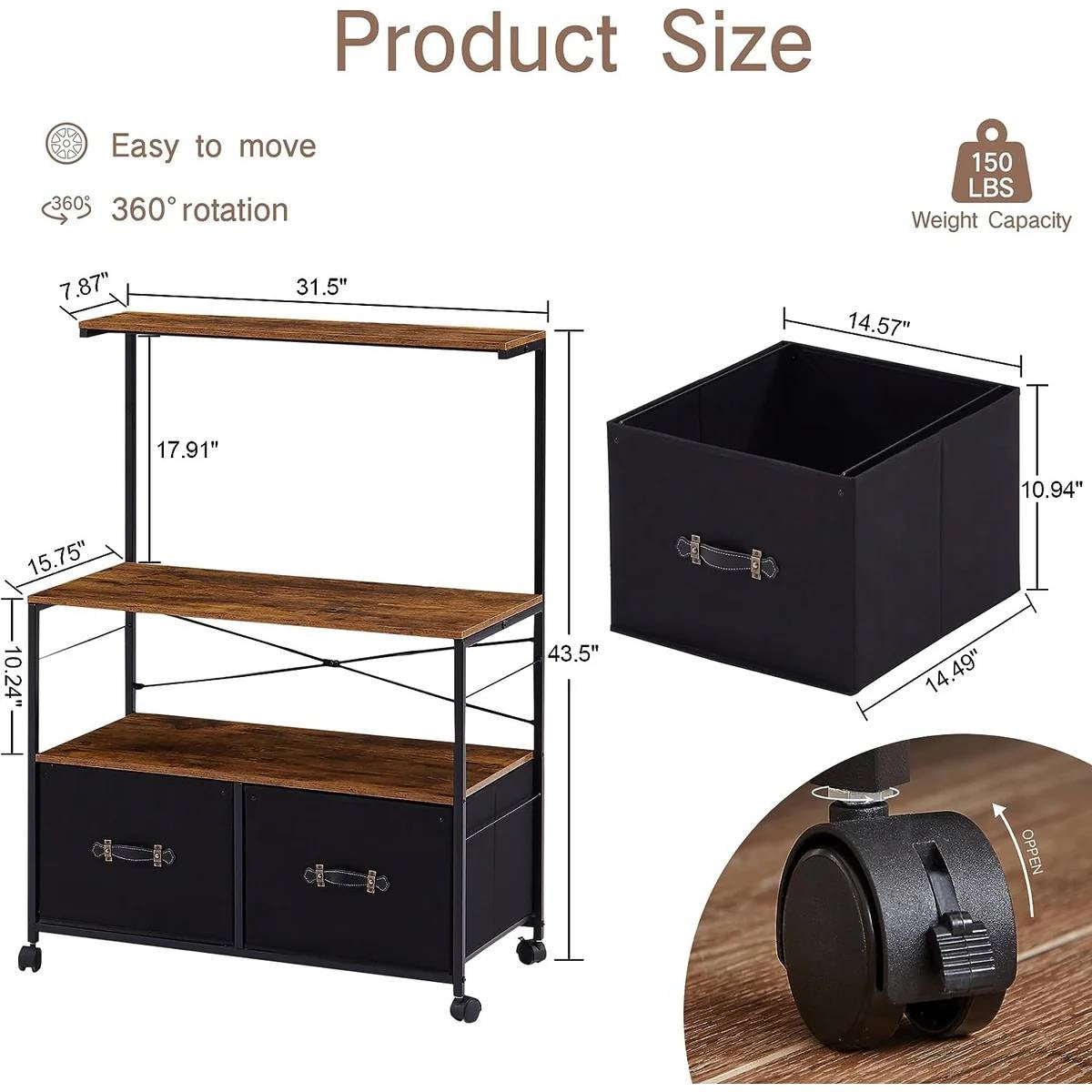 Industrial Metal Wood Printer Stand File Cabinet with Fabric Drawers