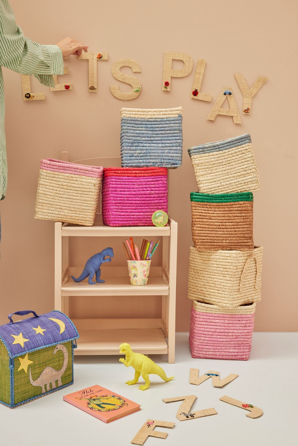 Small Square Raffia Storage Basket - Tea