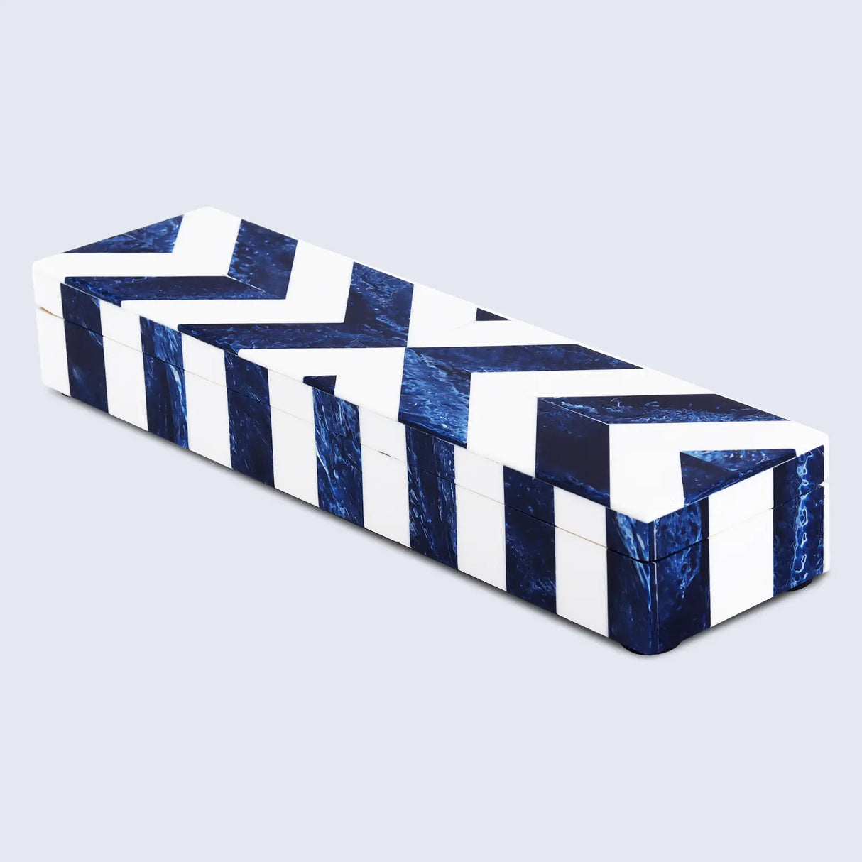 Chevron Pattern Decorative Storage Box, Bone Inlay in 6 Sizes, Blue & White