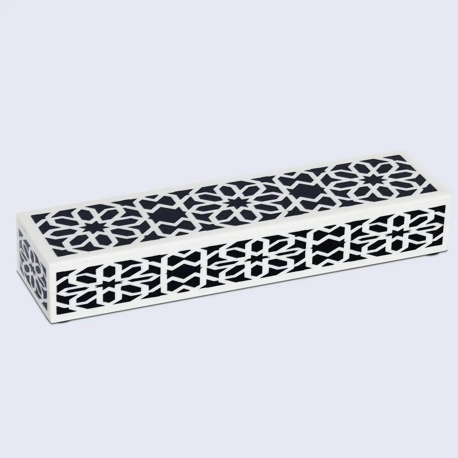 Shiraz Pattern Decorative Storage Box, Resin Inlay in 7 Sizes, Black & White