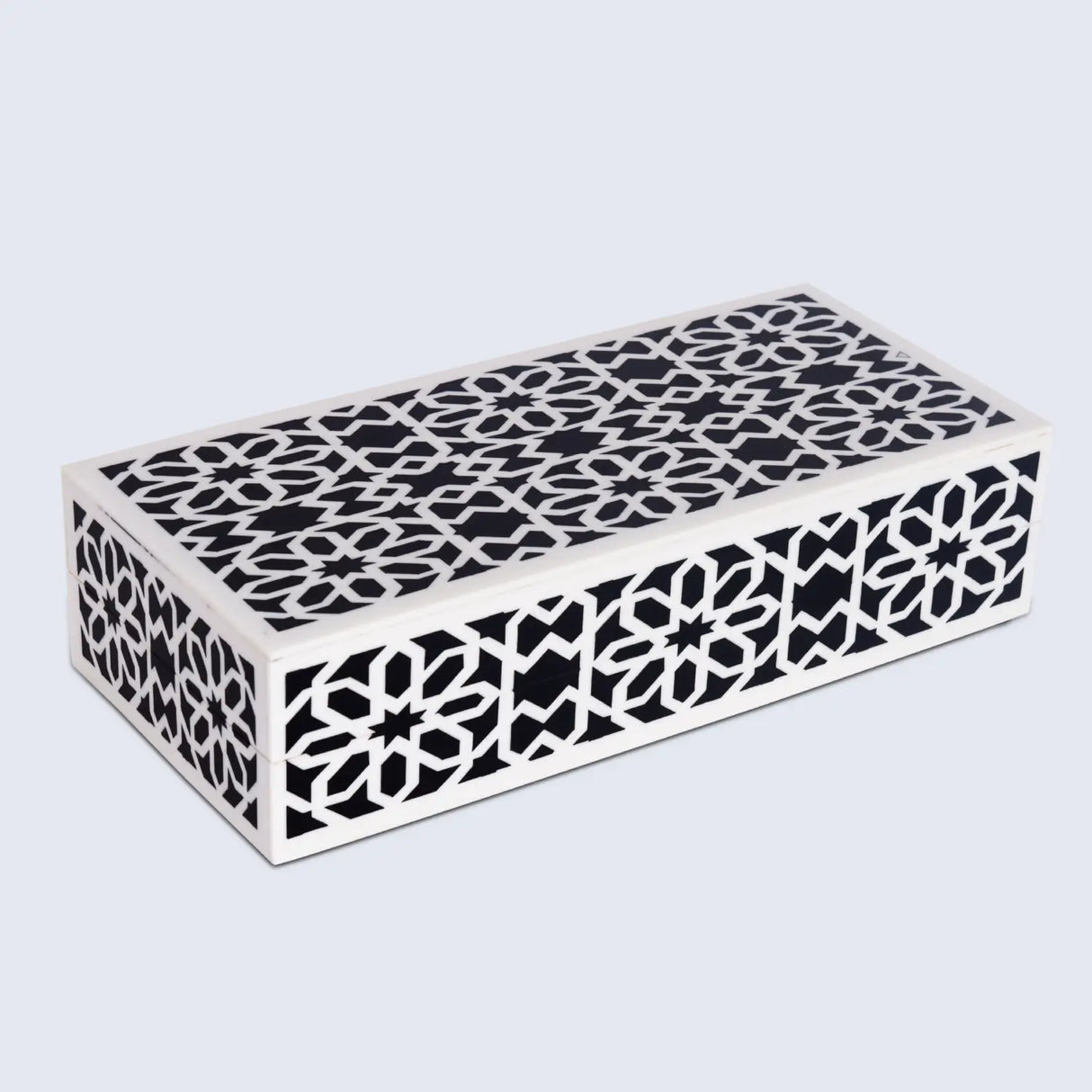 Shiraz Pattern Decorative Storage Box, Resin Inlay in 7 Sizes, Black & White