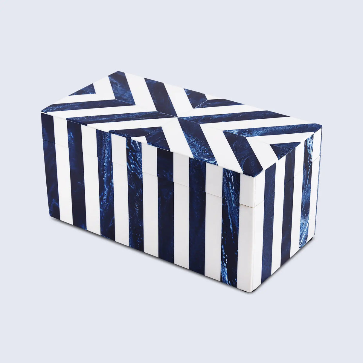 Chevron Pattern Decorative Storage Box, Bone Inlay in 6 Sizes, Blue & White
