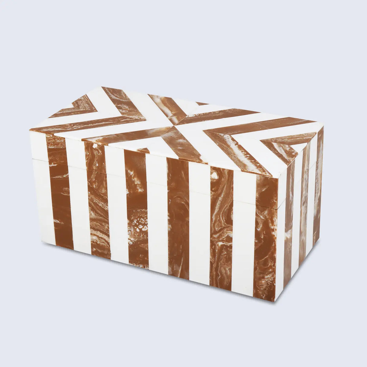 Chevron Pattern Decorative Storage Box, Bone Inlay in 6 Sizes, Brown & White