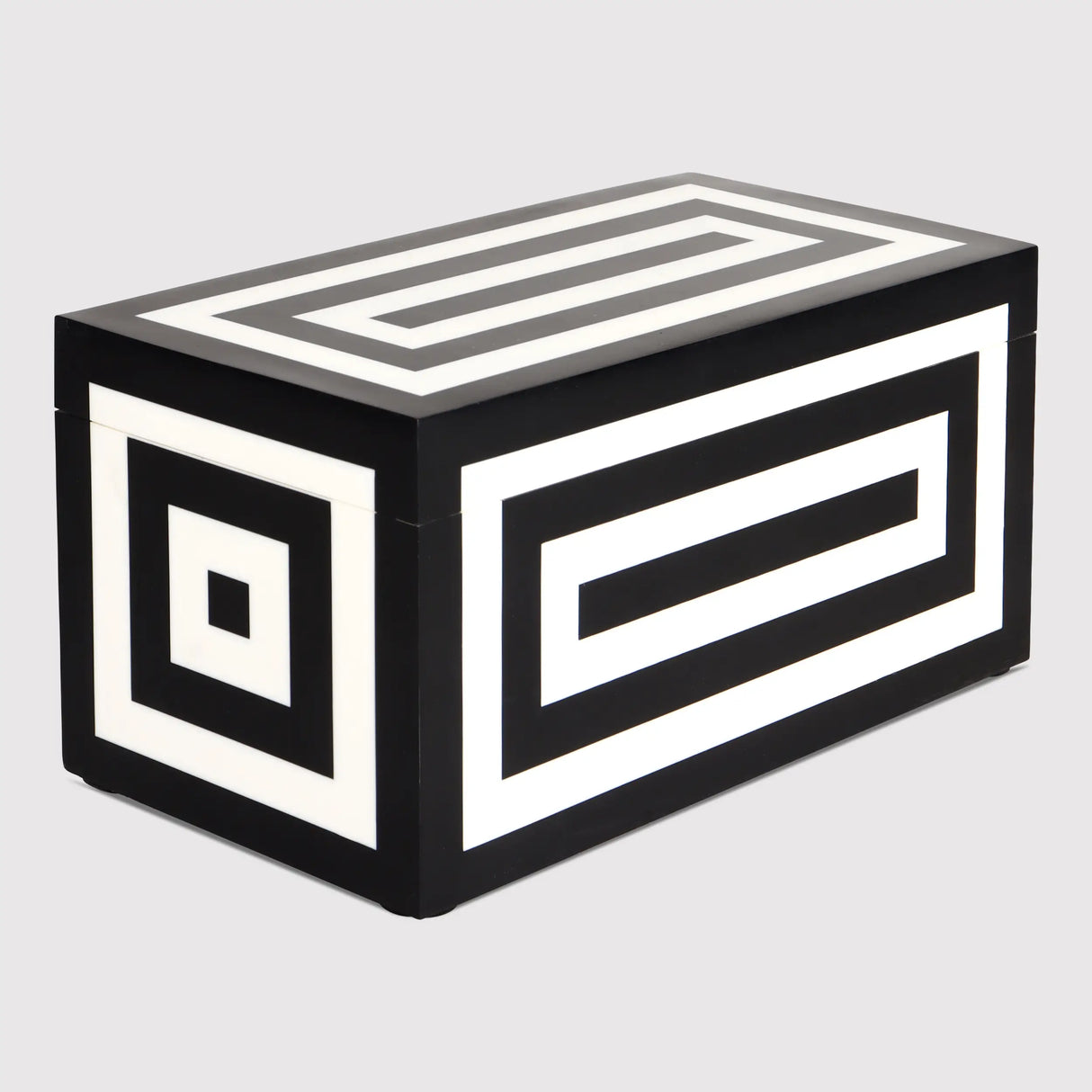 Medley Concentrics Pattern Decorative Storage Box, Resin Inlay in 8 Sizes, Black & White