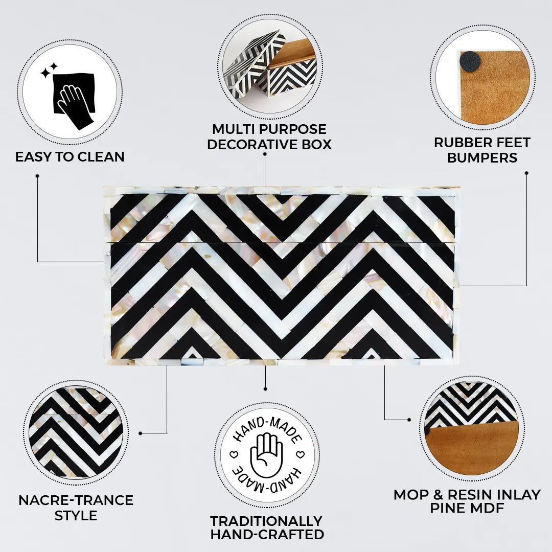 Decorative Storage Box Nacre Trance Mother of Pearl & Resin Inlay in 10 x 5 x 5 inch