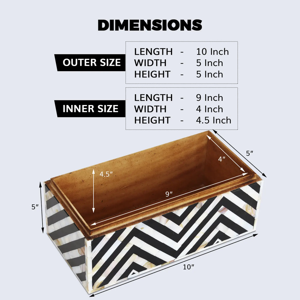 Decorative Storage Box Nacre Trance Mother of Pearl & Resin Inlay in 10 x 5 x 5 inch