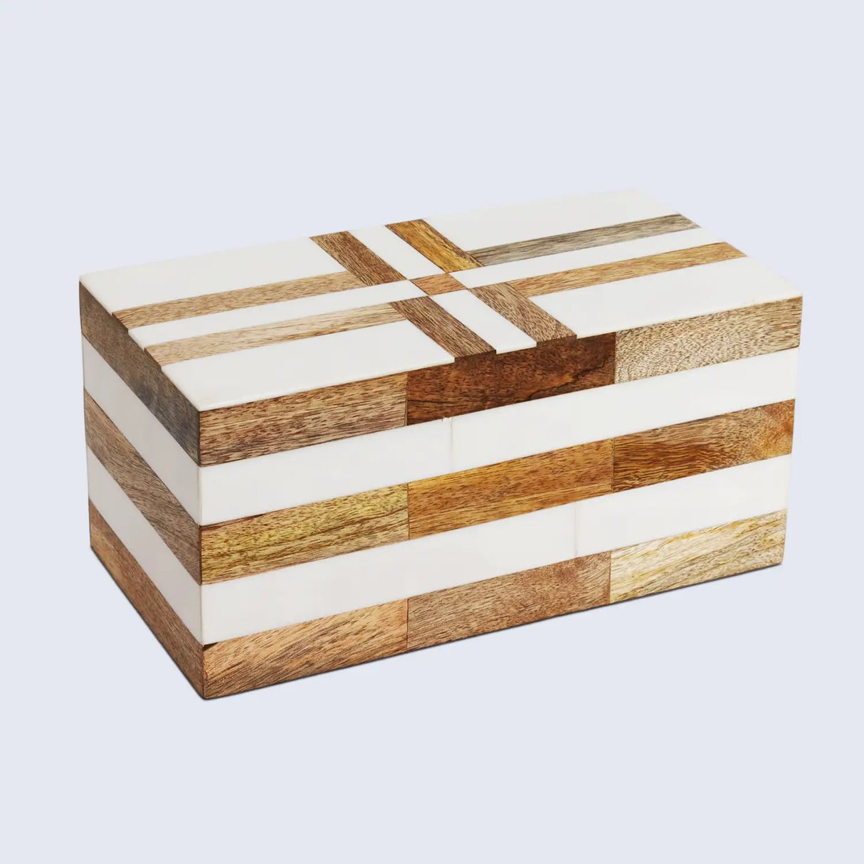 Patisserie Delight Pattern Decorative Storage Box, Resin & Wood Inlay in 7 Sizes, Brown-White