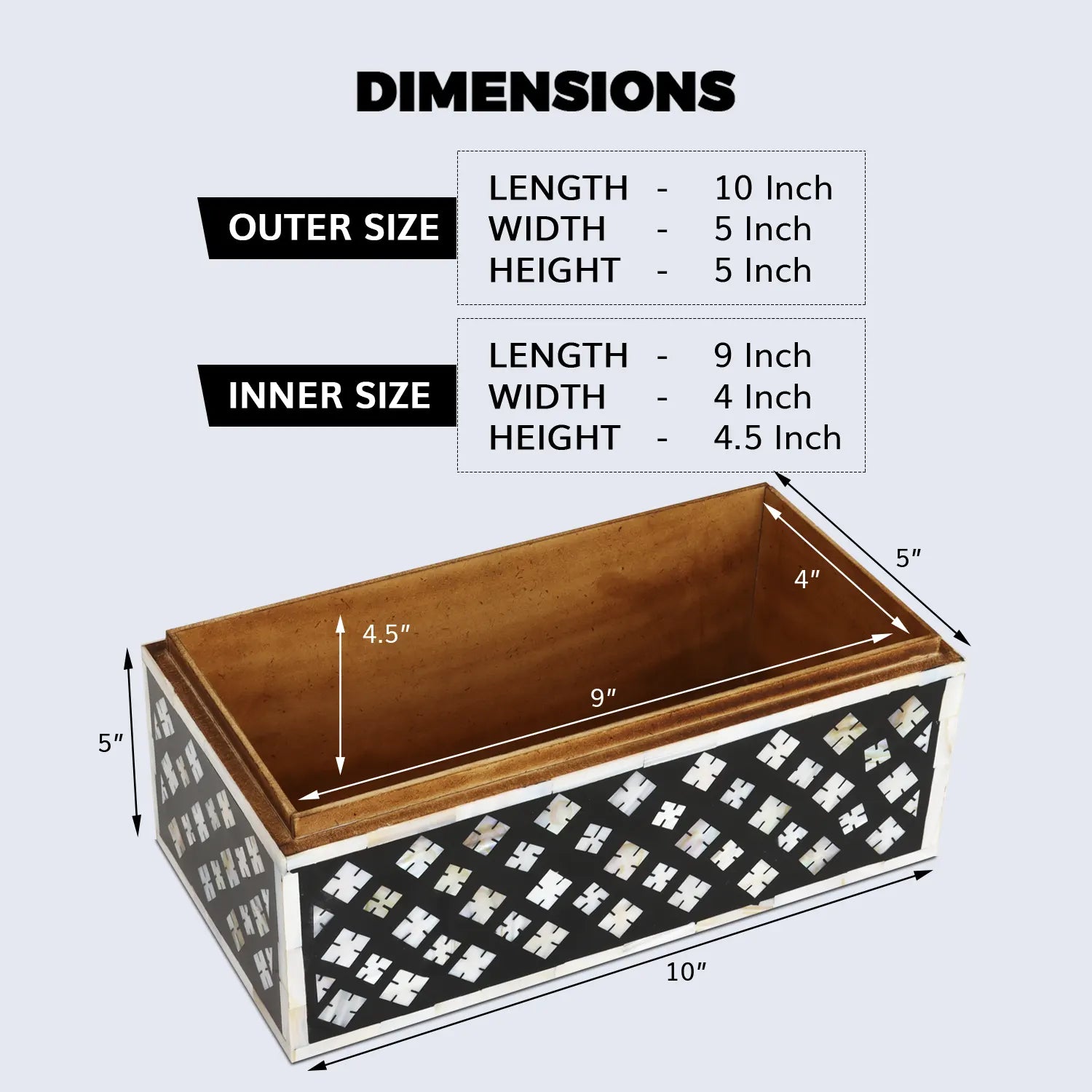 Decorative Storage Box Rhonda Bouquet Mother of Pearl & Resin Inlay in 10 x 5 x 5 inch