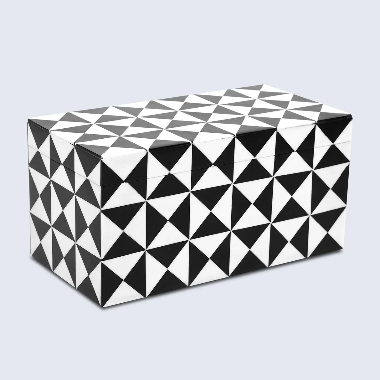 Triangle Pattern Decorative Storage Box, Resin Inlay in 7 Sizes, Black & White