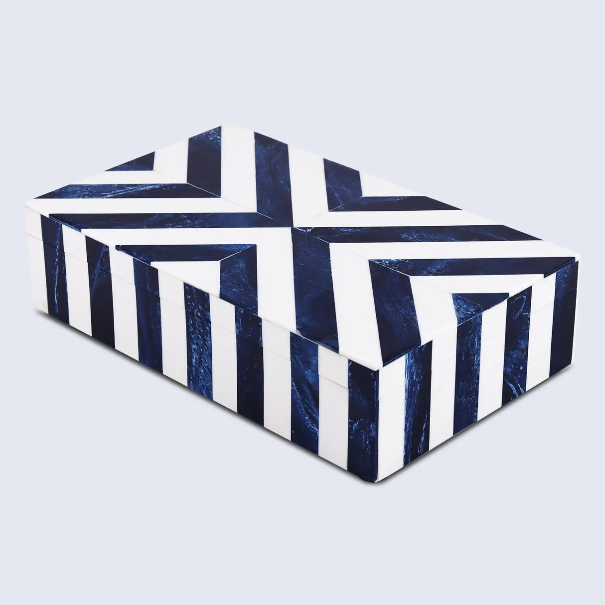 Chevron Pattern Decorative Storage Box, Bone Inlay in 6 Sizes, Blue & White