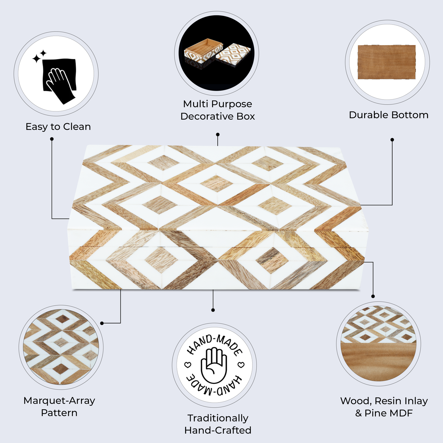 Marquet Array Resin & Wood Inlay Decorative Storage Box