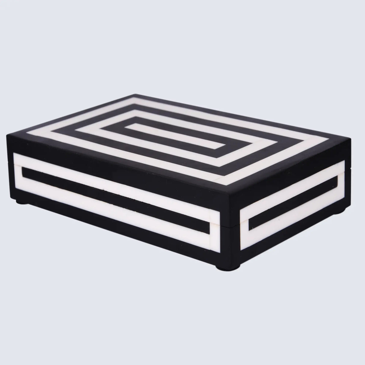 Medley Concentrics Pattern Decorative Storage Box, Resin Inlay in 8 Sizes, Black & White