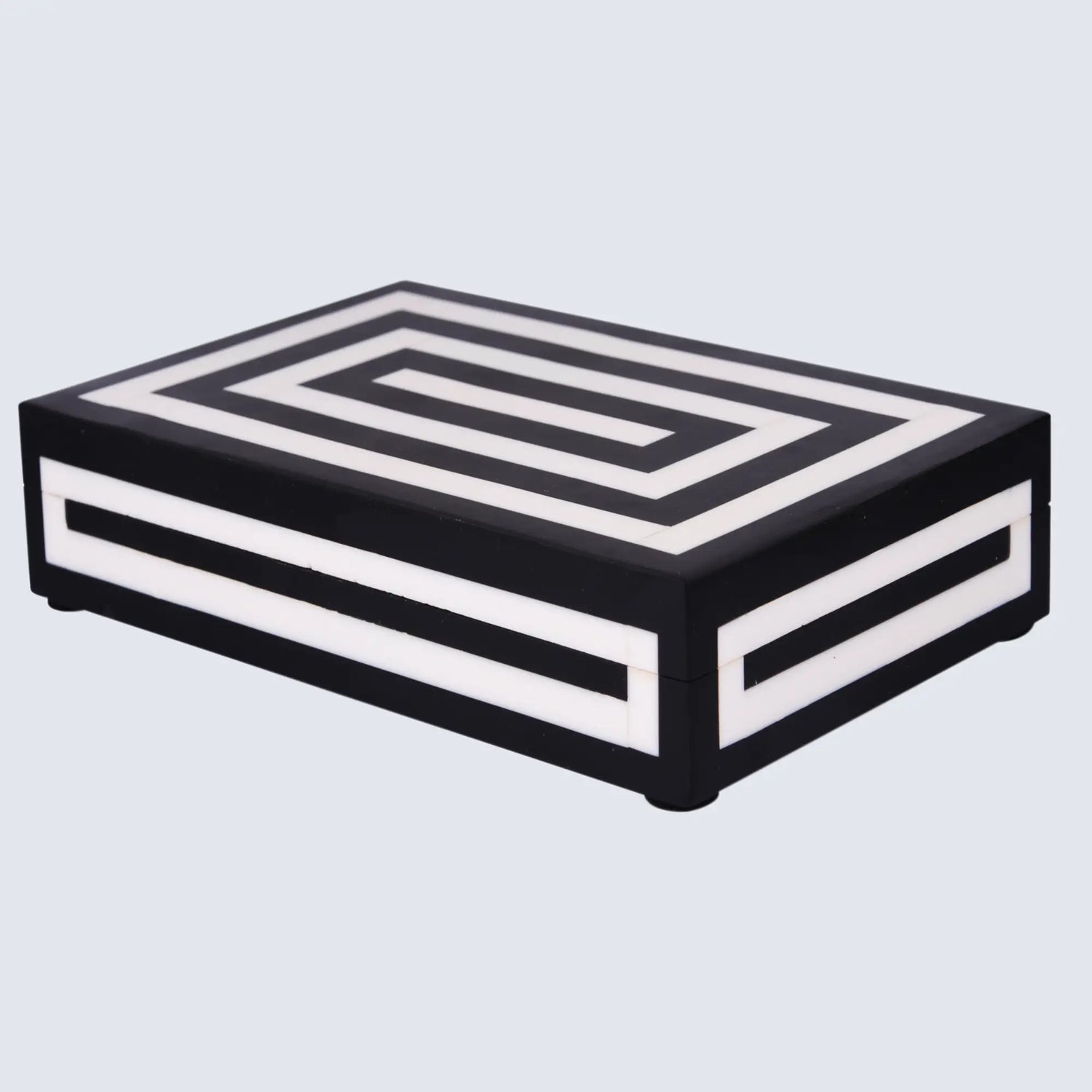 Medley Concentrics Pattern Decorative Storage Box, Resin Inlay in 8 Sizes, Black & White