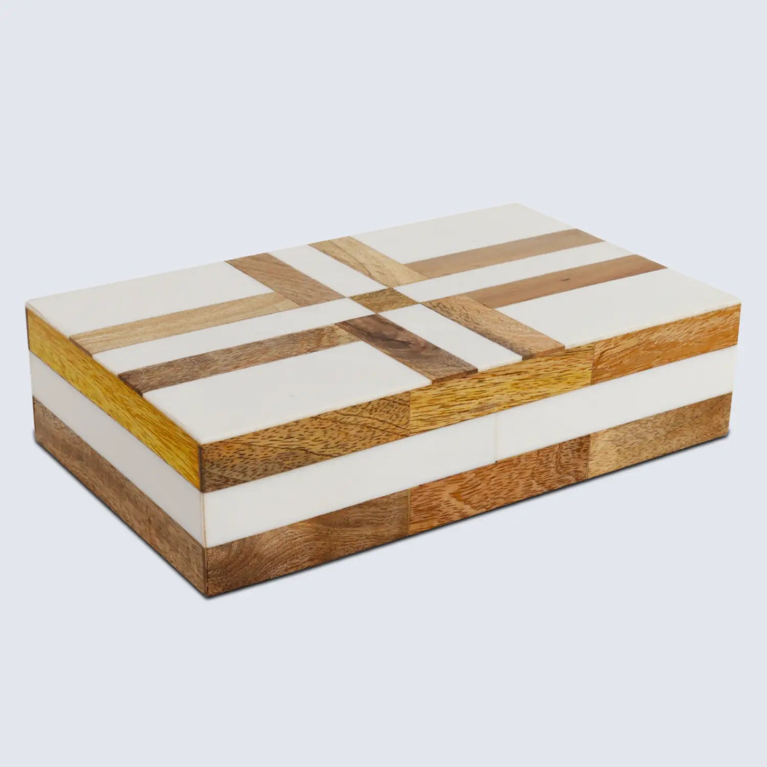 Patisserie Delight Pattern Decorative Storage Box, Resin & Wood Inlay in 7 Sizes, Brown-White