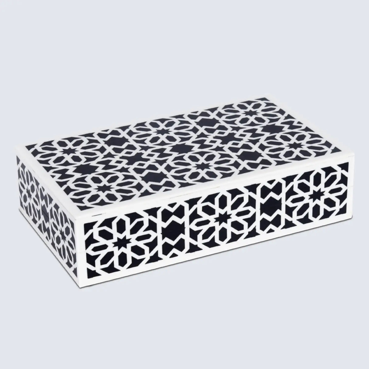 Shiraz Pattern Decorative Storage Box, Resin Inlay in 7 Sizes, Black & White