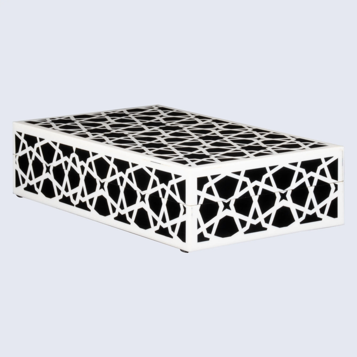 Zellij Pattern Decorative Storage Box, Resin Inlay in 7 Sizes, Black & White